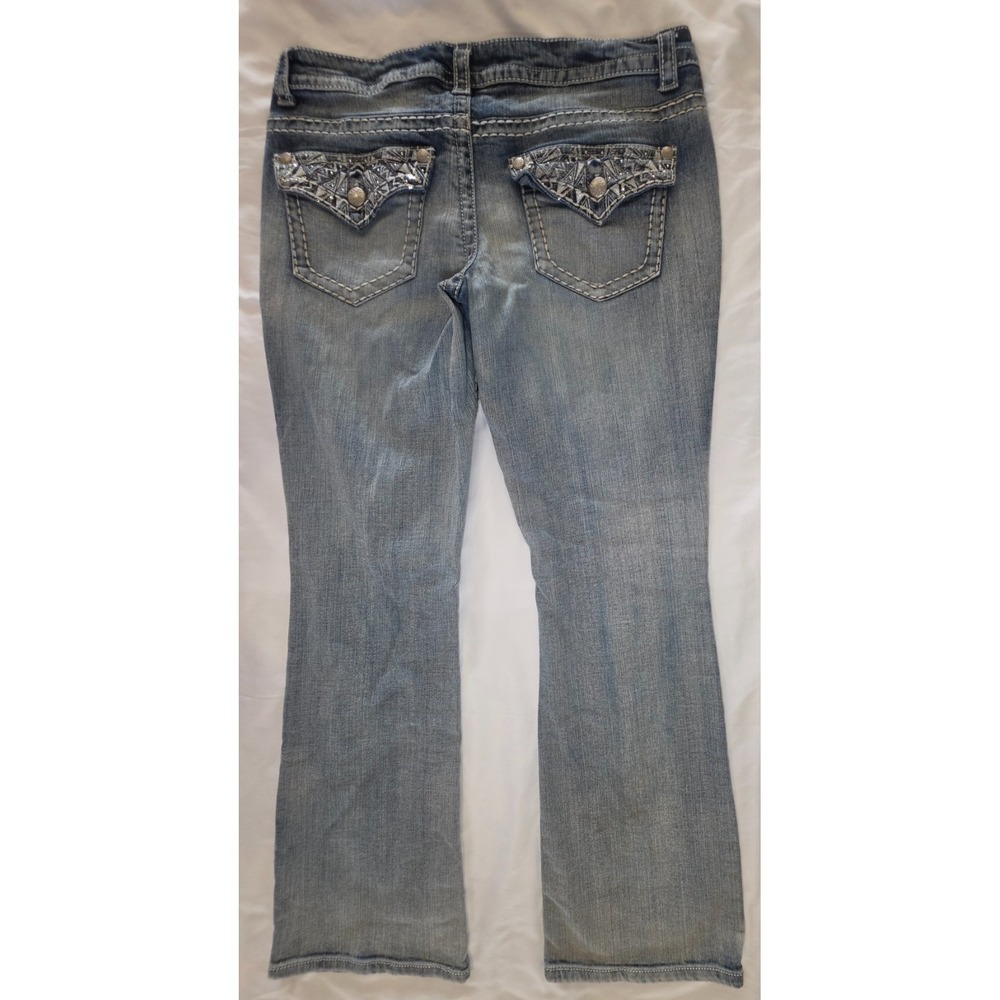 Paisley Sky Womens Jeans 12 Bootcut Flare Embellished Bling Flap Pocket Y2K 30" - Picture 11 of 13